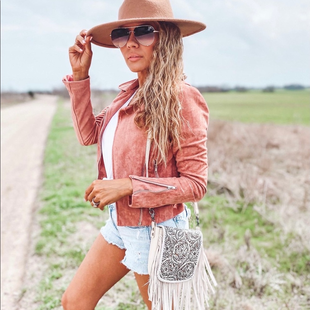 Western tooled leather fringe crossbody purse bag